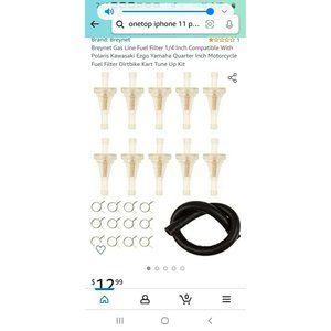 10pcs 1/4" Inline Fuel Filter Hose & Clams for Motorcycle Dirt Bike ATV UTV etc.